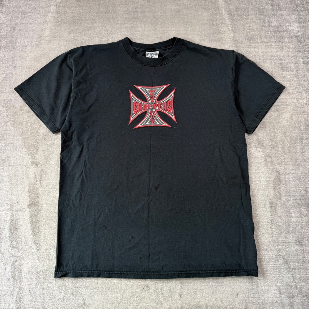 West Coast Choppers Shirt Mens Large Black Iron Cross Devil Spade Vintage Y2K